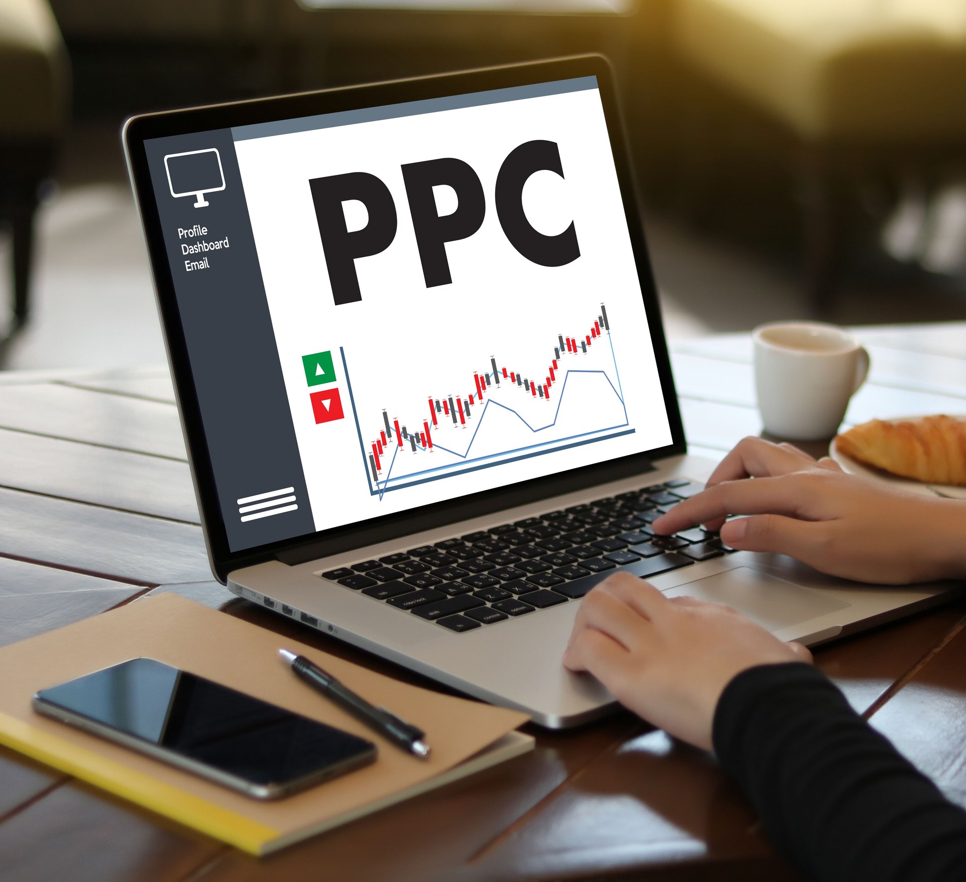 PPC - Pay Per Click concept Businessman working concept